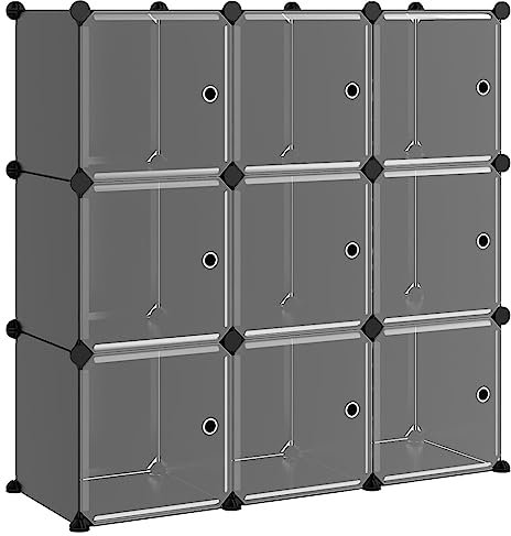 vidaXL Estantería de Cubos con 9 Compartimentos y Puertas Estante Zapatero Armario Bibilioteca de Módulos Organizador Divisor Guardarropa PP Negro