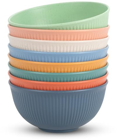 Dyserbuy Unbreakable Cereal Bowls Set of 8, 655ML Plastic Cereal Bowls, Dishwasher & Microwave Safe, Lightweight Reusable Bowl for Rice Noodle Soup Snack Salad Fruit