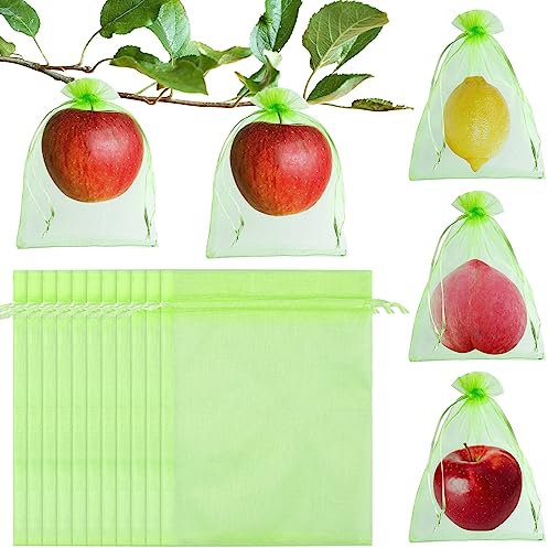 Morcheiong 60Pcs Protection Bags 6 x 8, Reusable Netting for Fruit Trees, Garden Mesh With Drawstring (Green)