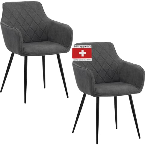 ALBATROS Esszimmerstühle 2er Set SILA, Anthrazit - Modern und Stilvoll, bequemer Polsterstuhl - Eleganter Küchenstuhl, Stuhl Esszimmer oder Esstisch Stuhl im Retro-Look Stoff