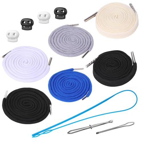 MASPHY 6 Stück Kordel für Jogginghose Kordel für Hoodie, Kordelzug mit Durchziehnadel, Ersatz Kordelenden mit 3 Einfädler, Baumwolle Kordelzug für Hoodies Sporthosen Hosen Sweatshirts Jacken
