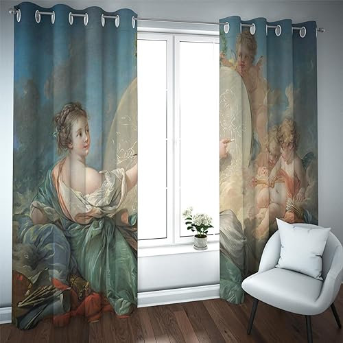 PARREN François Boucher Stil Verdunkelungsvorhang Allegorie des Malmusters Thermovorhänge Öse extra lang für Schlaf-/Kinderzimmer 140x270cm
