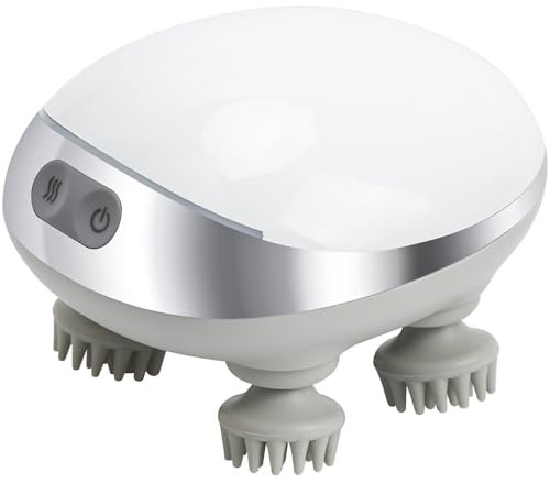 Elektrisches 5-in-1-Kopfhautmassagegerät, tragbares beheiztes Kopfmassagegerät 2 Massagestilen und 3 Geschwindigkeitsmodi, IPX8 wasserdicht, Körpermassagegerät für Tiefenreinigung, Haarwachstum