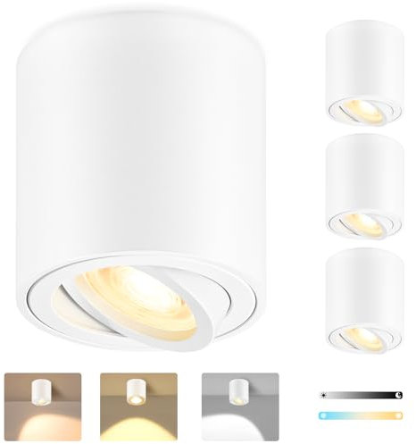 GeyouLux 4×LED Aufbauspots Dimmbar, Ø80x84mm Deckenspot Weiß, Aufbaustrahler inkl. 5W 580LM LED Modul, 3000K/4000K/6500K Aufputz 230V, 30° schwenkbar Aufbauleuchte, Aluminium Deckenspots Aufputz Rund