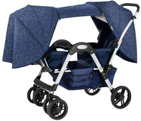XLGNXXL Zwillingskinderwagen, Doppelkinderwagen zum Sitzen oder Liegen, geeignet für Babys im Alter von 0–3 Jahren, geeignet für den täglichen Gebrauch durch Mütter A,144 * 58 * 107CM
