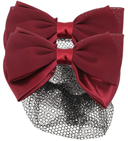 2Pcs Women Hair Bun Cover Net with Bowknot, Red Hair Clips for Nurse, Ballet, and Daily Use, Elegant and Secure Accessories for Girls and Ladies