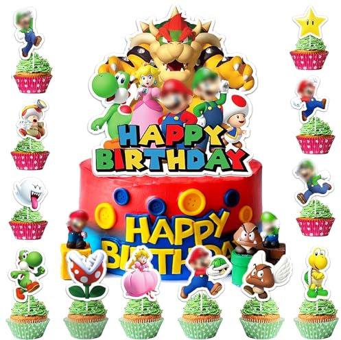 49 decorazioni per torte di compleanno per bambini, set di decorazioni per torte e cupcake, decorazione per feste a tema, torta di compleanno e feste (motivi per bambini, colorati, fai da te)