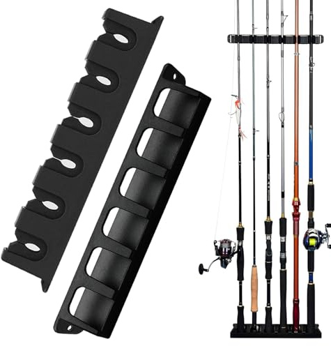 Cooltto Fishing Rod Holders Wall-Mounted 1 Pair, Simple Deluxe Fishing Pole Holder & Rack Store up to 6 Rods or Combos for Garage & Boat (Vertical, Black)
