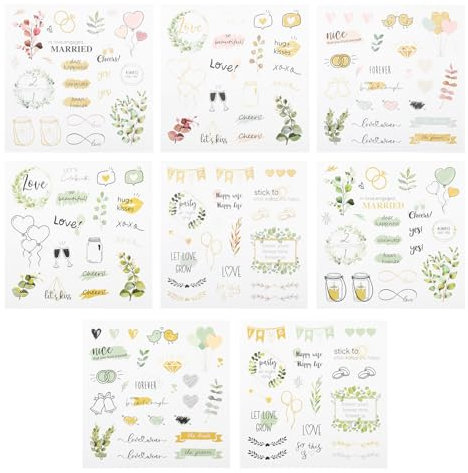 Tabanzhe Wedding Stickers for Scrapbooking 8 Sheets Wedding Guest Book Sticker Self-Adhesive Waterproof Bridal Scrapbook Stickers for Photo Album Wedding Planning Embellishments