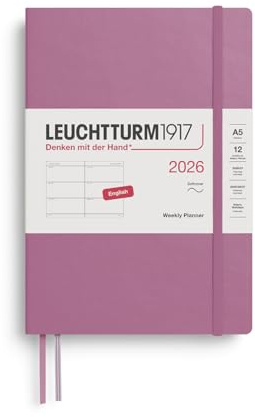 LEUCHTTURM1917 372737 Veckokalender medium (A5) 2026, Softcover, Dusty Rose, engelska