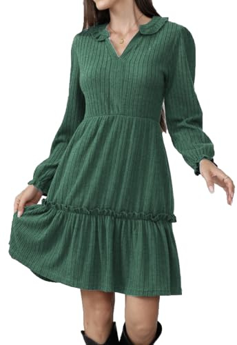Alaster Queen Robe d'automne élégante pour femme - Col en V - Manches longues - Courte - En tricot - Robe de fête - Vokuhila - Avec poches - Robe d'automne, vert, L