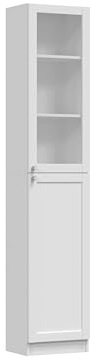 Vetrina Moderna 1 Anta Vetrata E 1 Chiusa, 5 Ripiani Interni In Nobilitato Con Bordi ABS – Mobile Contenitore Con Vetrinetta Da Esposizione Per Soggiorno, Design Minimalista Bianca VT2
