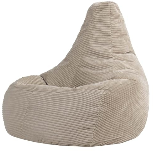 Icon Dalton XXL Sitzsack Cord, Beige, Gaming Sitzsack Erwachsene mit Füllung, Bean Bag, Cord Sessel, Lounge Sessel, Lounge Stuhl, Schlafzimmer, Wohnzimmer, Wohnzimmer Möbel