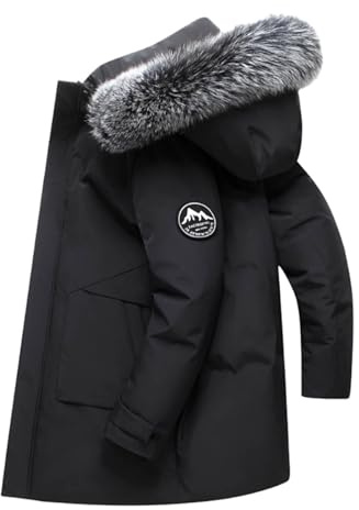 Generico Giubbotto Uomo Invernale con Cappuccio e Grande Collo in Pelliccia Lungo AntiSoftshell e Caldo(Black, M)