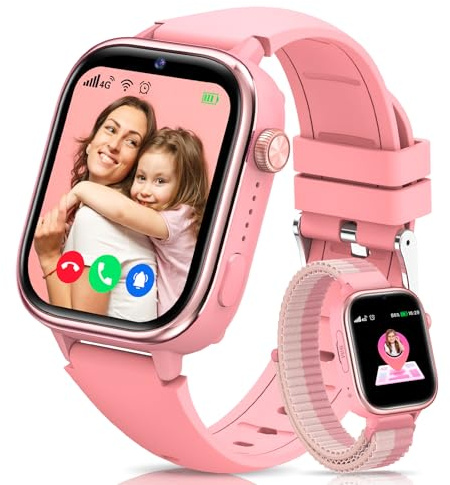 Oliimptek Smartwatch Kinder mit GPS und Telefon, SOS, Schulmodus, Nachrichten, Schrittzähler, IP68 Wasserdicht, Puzzlespiele, Wecker, Kids Smart Watch mit Langanhaltender Video & Phone Call, Rosa