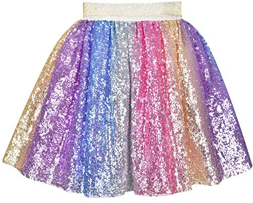 Mädchen Rock Regenbogen Einhorn Pailletten Funkelnd Tutu Tanzen Gr. 110