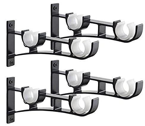 Gardinenstange Halterung Sonwaha 4 Stück Vorhangstange mit Doppelstange Vorhang Halter Gardinen Stangenhalterung für Gardinen Kleiderstange Duschstange(Schwarz)