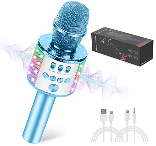 Kussla Karaoke Mikrofon Kinder, Bluetooth Mikrofon Kabellos Geschenke Spielzeug für Teenager Mädchen Jungen, Karaoke Maschine Microphone Lautsprecher für Home Party KTV Kompatible App Android IOS