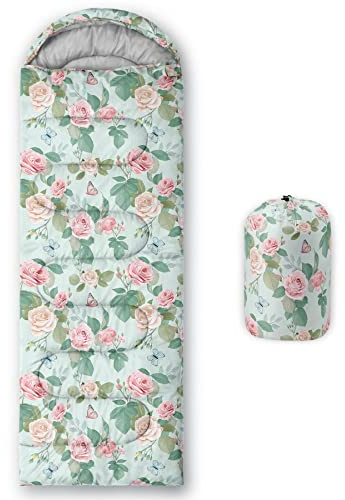 Datura home Kids Sleeping Bag for Boys,Watercolor Floral Lightcolor Rose-Lightweight Warm Outdoor Indoor-Waterproof Cold Weather Resistant Sleeping Bag for Camping Hiking(Floral 32*90)