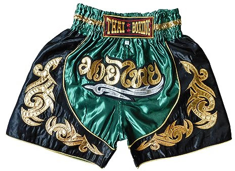 grün schwarz Sportliche Junior Short für Muay Thai Boxen - Ideale Kickboxen Hose für Jungen und Mädchen (Kinder)- Perfekt für Gym, Sport und Fitness (as3, Age, 8_Years, 10_Years, Regular)