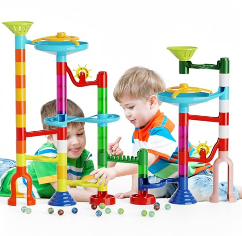 ifollower Marble Run, 110pcs Marble Maze Game Construction Building Toys for Kids, Marble Track Race Set STEM Learning Toys Gift for Boys Girls 3 4 5 6 7 8 9 10+, 8105