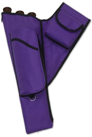 CarolUSA Archery Hunting, Indoor Outdoor Sport, Target Shooting Practicing Three (3) Arrow Tubes Purple Nylon Fabric Hip Side Arrow Holder, Arrow Quiver with 2 Accessories Pockets (Left Hand)