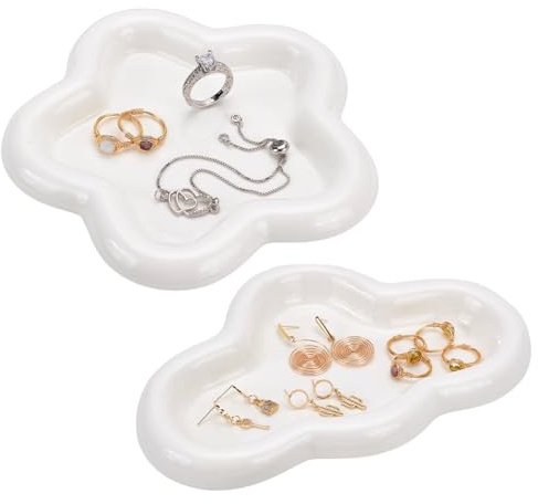 NBEADS 2 Vassoio Portagioie In Ceramica, Piatto Portaoggetti A Forma di Nuvola/Fiore In Ceramica, Porta Orecchini Ad Anello, Piatto Decorativo Bianco per Gioielli, Orologi, Chiavi