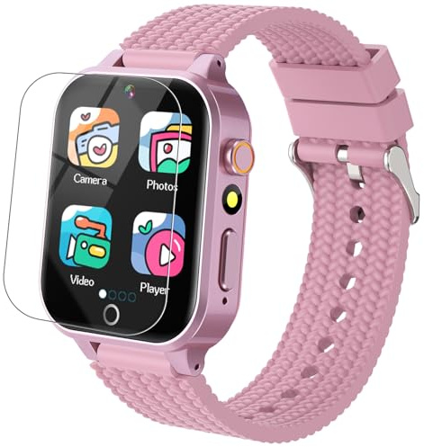 Smart Watch for Kids Girl Gift Ages 3-12, 2 Screen Protector, 26 Puzzle Games, HD Camera Video Music Player Touchscreen Pedometer, Educationtal Toy Brithday Gifts for Girl Ages 4 5 6 7 8 9 10(Pink)