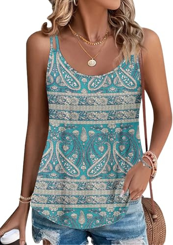 PLOKNRD Top sin Mangas para Damas Temporada de Verano con Tirantes Delgados Escote Redondo y Estilo de Camisa Floral Boho en Verde XL