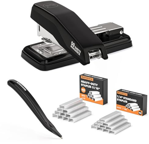 Marsrock Heftgerät° mit 2000 Heftklammern,180° Drehkopf tacker büro,entklammerer,stapler,Heftet bis zu 50 Blatt,für Zuhause, Schule & Broschüren,Schwarz