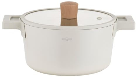 FLORINA Casseruola in alluminio Nube | 20 cm | 2,8 l | Adatta all'induzione | Rivestimento ceramico antigraffio | Manico soft-touch con effetto legno | Coperchio in vetro resistente al calore