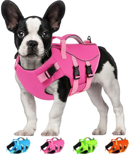 Dogcheer Dog Life Jacket with Double Rescue Handle, Reflective Dog Harness Life Vest for Swimming Boating, Adjustable Pet Swim Vest Dog Flotation Device DFD for Small Medium Large Dogs - Pink S