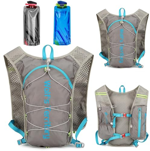 Gilet de course pour homme et femme, sac à dos d'hydratation 1,4 l, gilet de course, gilet d'hydratation de course avec bouteille d'eau de 700 ml, 2 bouteilles d'eau pliables de 700 ml, sac à dos