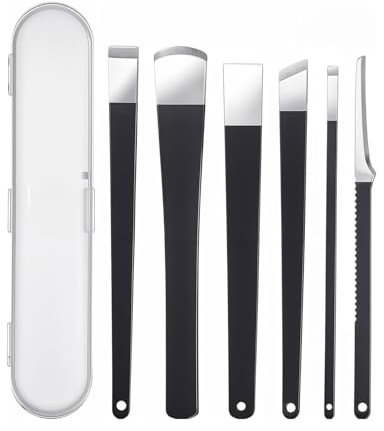 KEMUZ Kit di 6 coltelli professionali per pedicure, in acciaio inox, per rimuovere cuticole, con Custodia, Pedicure Attrezzi per Rimuovere l Calli di Pelle Morta, Dura