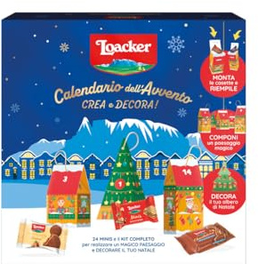 Loacker, Calendario dell'Avvento 2026 con 24 Bontà Loacker, Wafer e Cioccolatini in 10 Gusti Diversi, Cofanetto Blu con Kit per Decorare le tue Feste, Idea Regalo per Natale