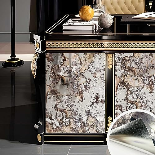 funlife Foxed Antique Chrome Reflective Style Vintage Rusted Motif Wallpaper, 39X100CM Humidity Grunge Motif
