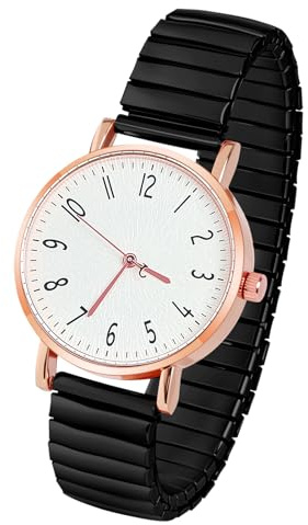 AOOSU Women's Elastic Strap Watches, Womens Watches Large Face Clear Arabic Numerals Analog Quartz Wrist Watch for Women Easy Reader Comfortable Stretch Expansion Band Ladies Wratch Black