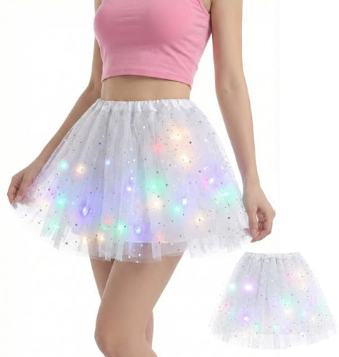 Fancysky Jupe Tutu LED pour Femme, 40 cm, Robe de Danse,Jupe en Tulle Femme,Idéal pour Les Carnavals, Les Bals Masqués, Les Fêtes et Les Festivals de Musique