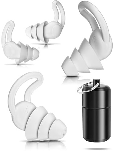 Lot de 2 paires de bouchons d'oreilles en silicone gris pour dormir sur le côté, les voyages et le travail, réutilisables avec boîte de rangement en aluminium