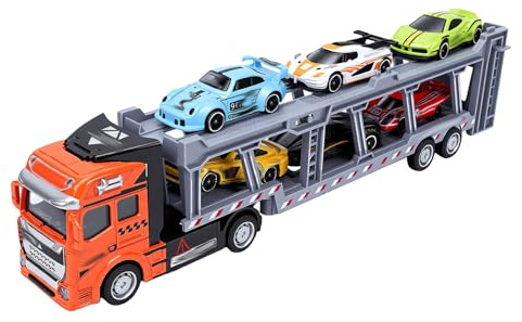 Zunate Legerad Transportbilleksak, Dubbeldäckad Bilbärarlastbil med 6 Minibilar, Leksaksdumper för Barn, Transportbil, Biltransporter för Pojkar, Flickor (Typ 3)