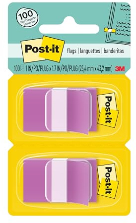 Post-it Flags, 50/Dispenser, 2 Dispensers/Pack, 1 in Wide, Purple (680-PU2)