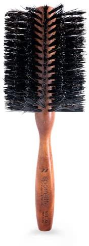 Spornette Italian XL Rounder Hair Brush - Round Double Density Boar Bristle Brush With Wooden Handle For Blow Drying, Styling, Volumizing, Straightening And Curling Medium To Long Hair (3 Inch)