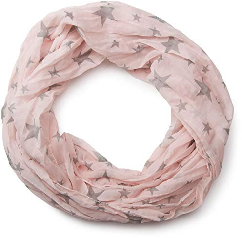 styleBREAKER seidiger Sterne Muster Loop Schlauchschal, Crash and Crinkle, Tuch, Unisex 01016093, Farbe:Apricot-Grau