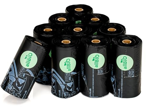 allBIO Compostable Dog Poop Bags with Handles, Pack of 150