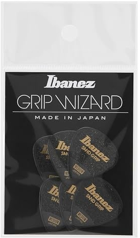 IBANEZ Grip Wizard Series Sand Grip Flat Pick – svart 6 stycken (PPA16MSG-BK)