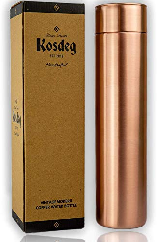 Kosdeg Koppar vattenflaska 1 l / 34 oz – vintage modern design – ett ayurvediskt kopparkärl – drick mer vatten, sänk ditt sockerintag och njut av hälsofördelarna omedelbart