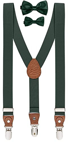 BomGuard Bretelle per bambini adolescenti, verde scuro + papillon verde scuro