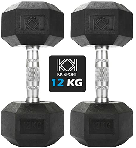 KK Hex Dumbbell Set - Dumbbell Weights For Weight Training - Hex Dumbbells Set With Rubber-Coated Heads, Stainless-Steel Core & Knurled Chrome Handle