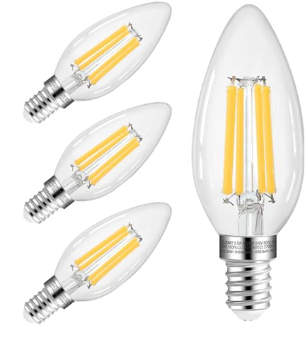 FLSNT E14 Kerzenform LED Glühbirne, 810LM LED Lampen E14 Warmweiß, 5.5W(Ersetzt 60W), 2700K Warmweiß, E14 Vintage Glühbirne, nicht dimmbar, 4 Stück