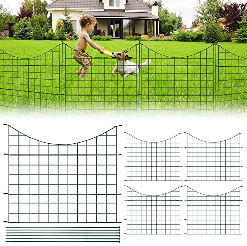 Ansobea Teichzaun Set KomplettSet mit 10 Zaunelementen und 12 Befestigungsstäben Welpanauslauf Metall Gartenzaun Freigehege (Unterbogen,Grün)